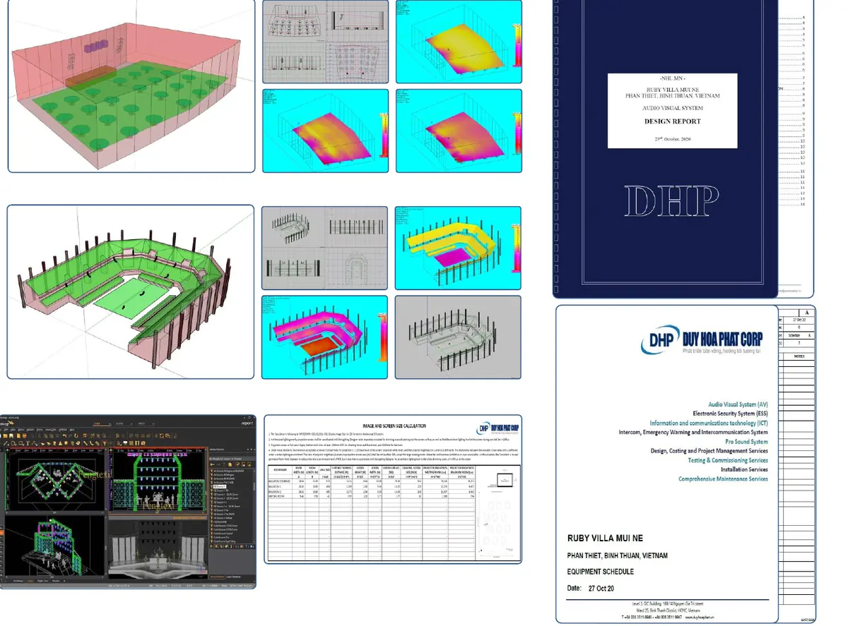 EASE acoustic simulation, DIALux lighting study and design documentation